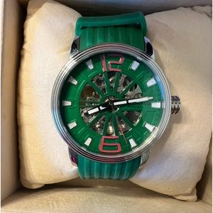 Stuhrling automatic watch with green silicone straps!